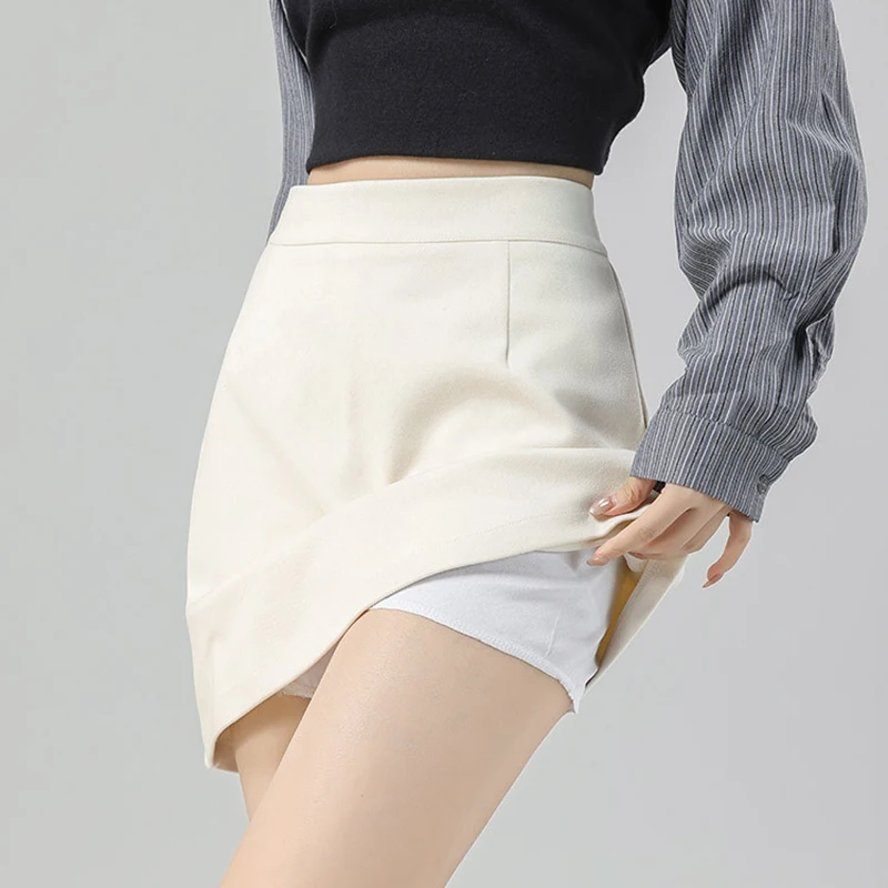 2025 Winter Thicken Woolen Skirt Women Sexy High Waist Bodycon Mini Skirts Woman Korean Versatile Slim Fit Thermal Short Skirts