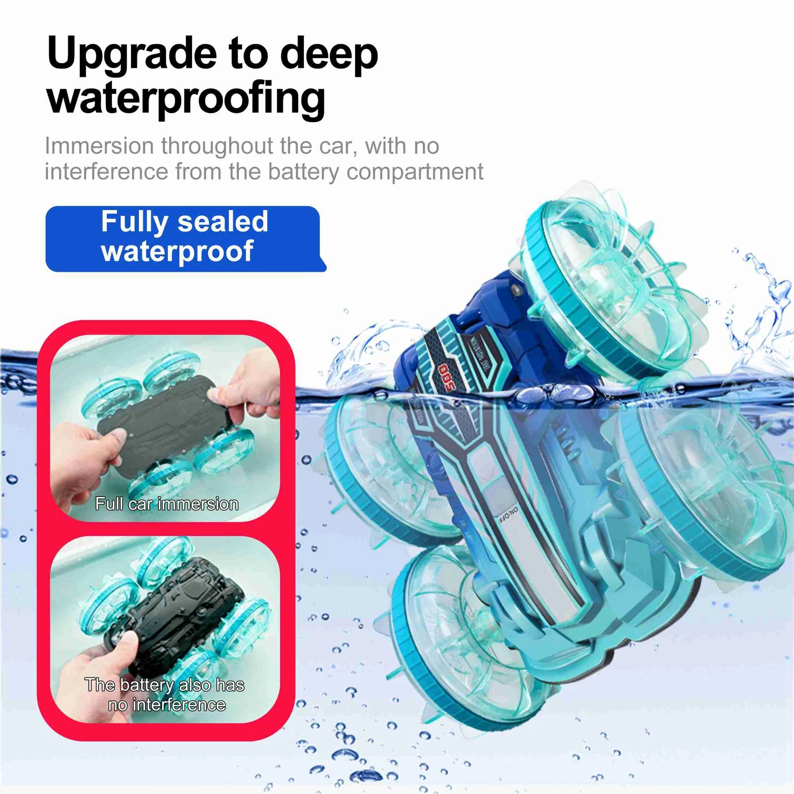 Remote Control Car Boat Gesture Sensing RC Waterproofing Stunt 4WD Water All Terrain Beach Pool Toys with LED Lights for Kids