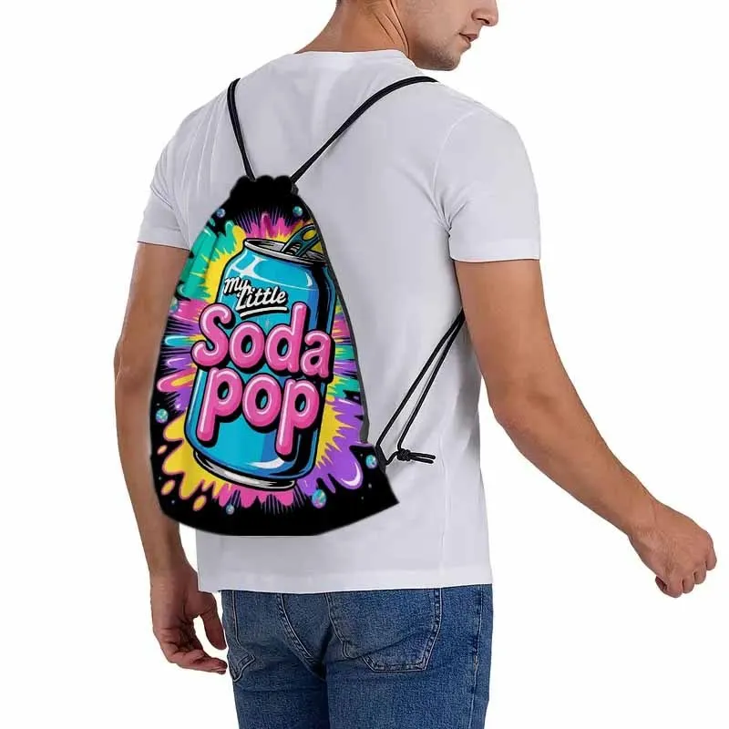 

1-Piece Soda Pop Pattern Drawstring Backpack, Durable & Practical, Outdoor Travel Storage Bag