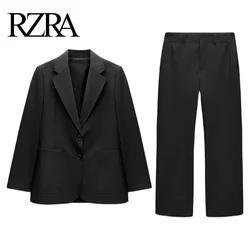 RZRA2024 autumn and winter new women's black loose straight cut suit jacket mid-waist straight loose casual trousers