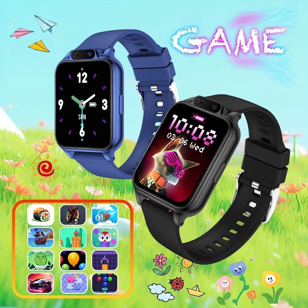 Youngsters's Smart Watch with 18 Educational Games, HD Selfie Support, Camera, USB Charging, Photo Album, Pedometer, Perfect Birthday and Christmas Gift for Boys and Girls, Fun Cat Design, Multiple Color Straps Available