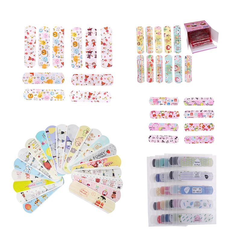 50/100/10pcs Waterproof Breathable Band Aid Plasters Child Adults Kids Wound Stickers Cartoon First Aid Adhesive Bandages