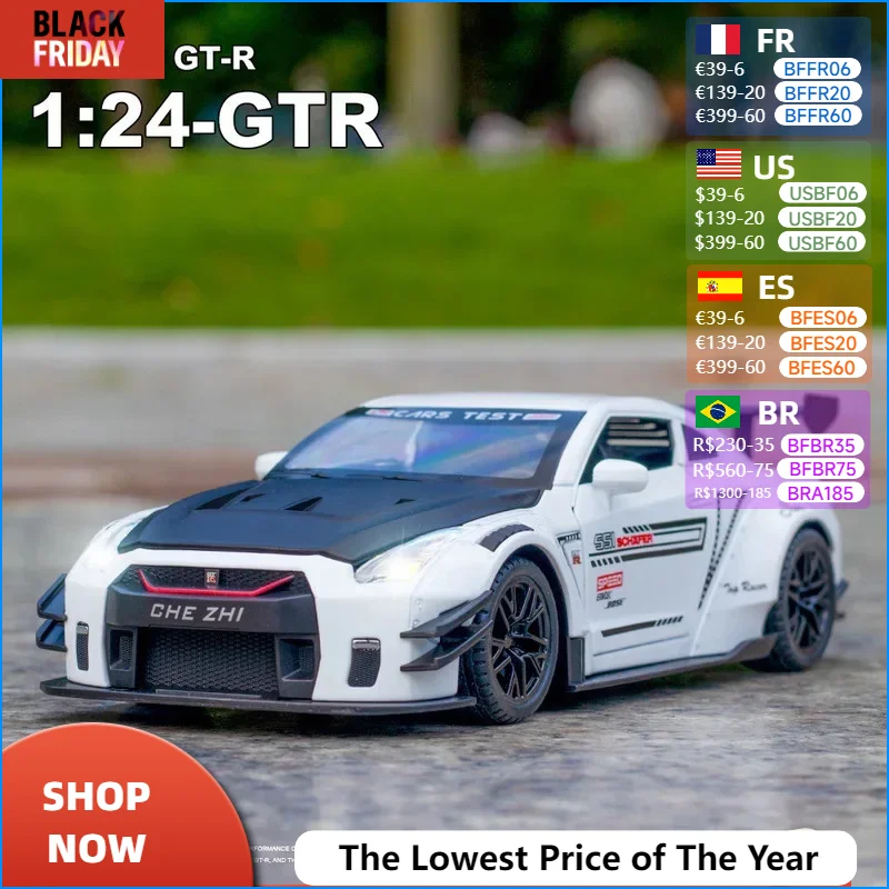 1:24 Nissan Skyline Ares GTR R35 Diecasts & Toy Vehicles Metal Toy Car Model High Simulation Pull Back Collection Kids Toys