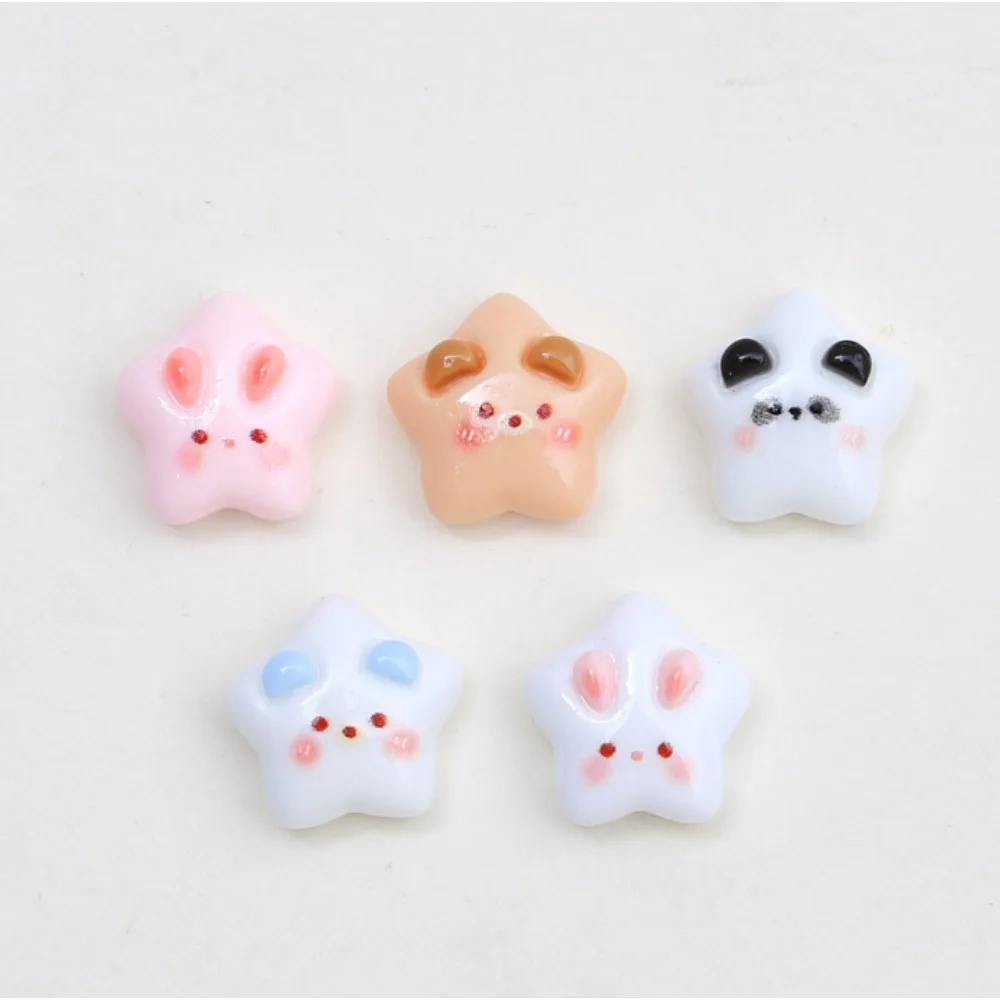10Pcs Cute Mini Bright Rabbit Bear Five Point Star Resin Charms DIY Ornaments for Hairpin Phone Case Handmade Jewelry
