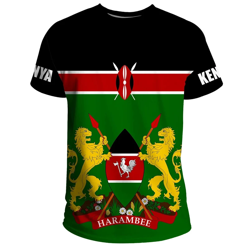 Men's Kenya Flag Pattern Print Streetwear T-shirt kenyan National Emblem 3D Printed Men Women Casual Sports Gym Tops Clothing