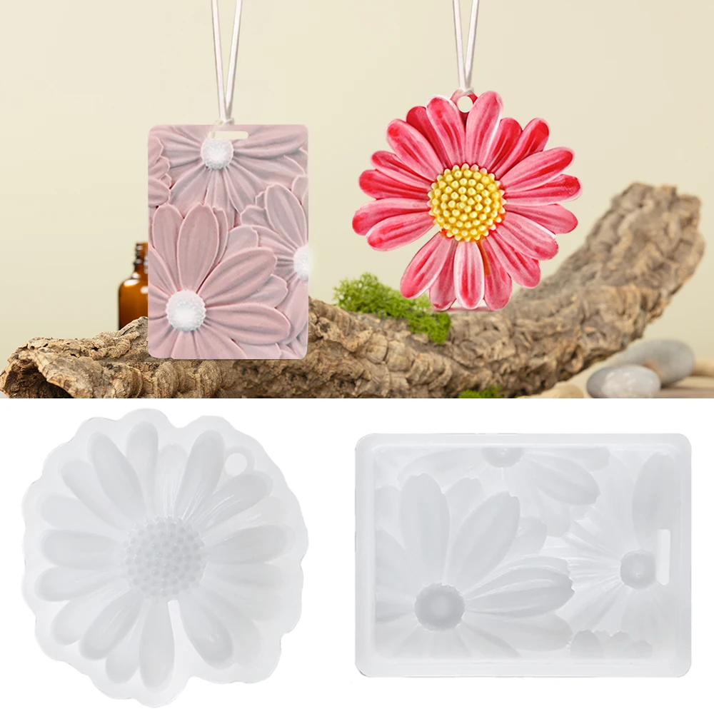 S0147 DIY Daisy Aromatherapy Wax Flake Pendant Silicone Mold With Holes Square Sun Flower Soap Resin Molds Wardrobe Decorations