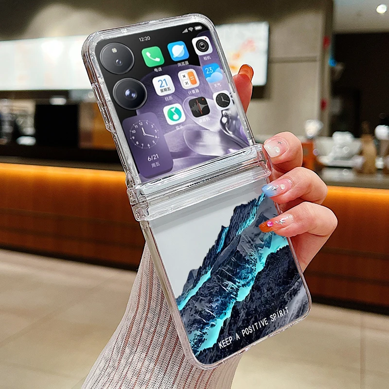 Handyhülle für Xiaomi Mix Flip MIX FLIP Snowy Mountains Reisemuster, stoßfest, faltbar, transparent, hart, PC-Schutzhülle