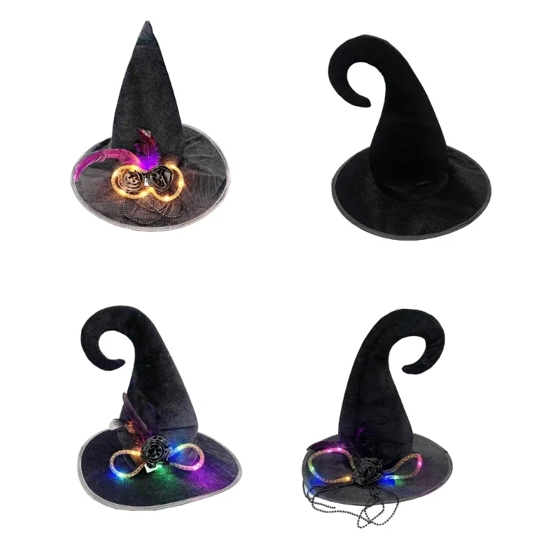 

4 Styles Halloween Witch Hat Light Up Pointed Wizard Hat Party Headgear Cosplay Costume Accessories Props R7RF