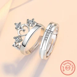 Gift Women's 925 Sterling Silver Fashion Jewelry Crystal Zircon Cross Crown Couple Ring For Men XY0374