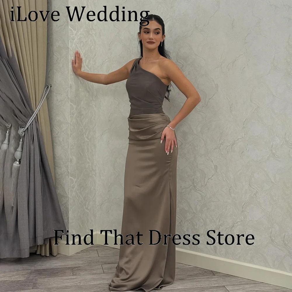 Bridal Simple One Shoulder Pleated Formal Evening Dress Sheath Prom Party Gown Custom Made with Train Vestidos de novia