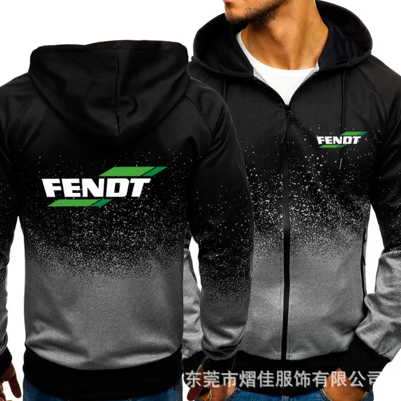 

2023 for FENDT Car Logo Print Casual HipHop Harajuku Gradient color Hooded Mens Fleece Sweatshirts zipper Jacket