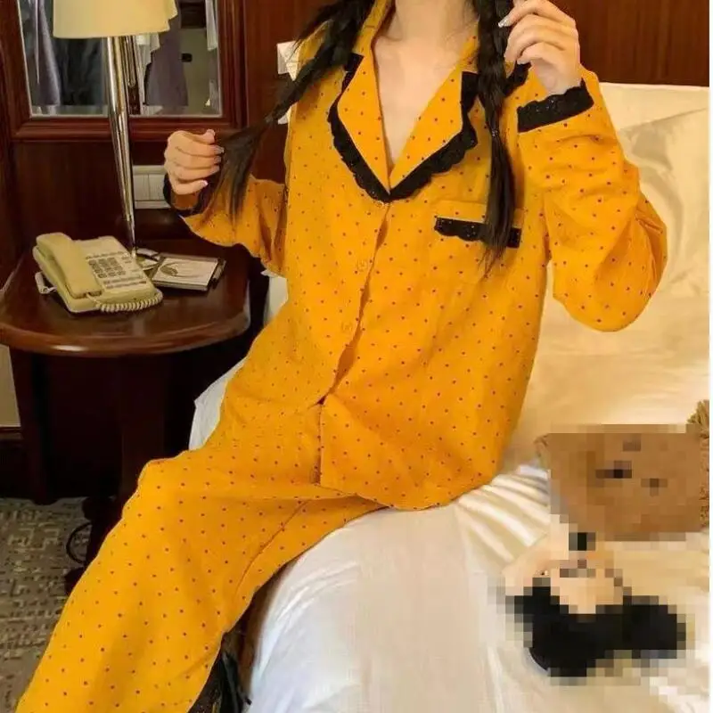 Spring Autumn New Women Simple Light Luxury Fashion Skin friendly Comfort Casual Long sleeved Pajamas Two piece Home Clothes Set