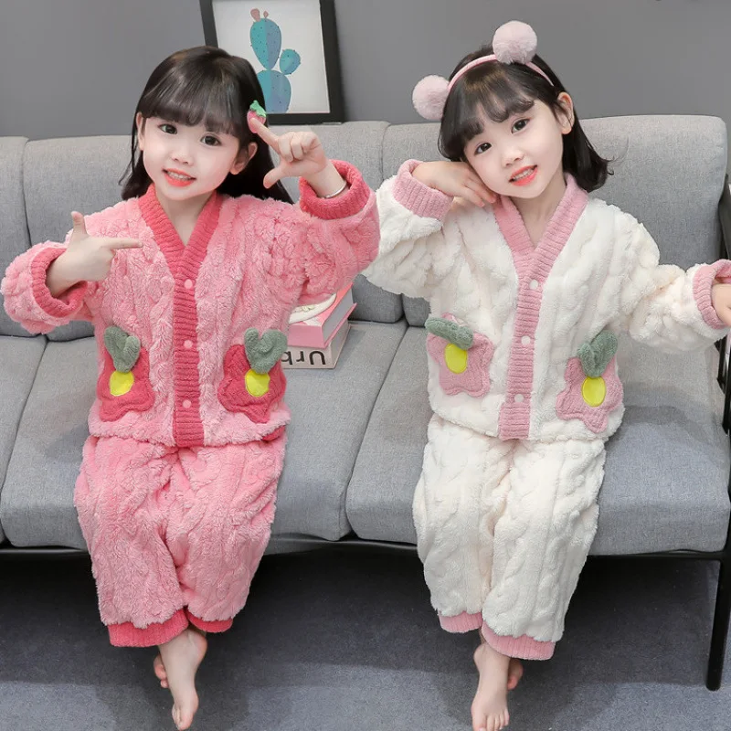 بلايز السراويل الفانيلا منامة الصوف المرجاني المضافة الصوف الدفء الأطفال الخريف الشتاء الكرتون الحلو لطيف المتسكعون مجموعة #3