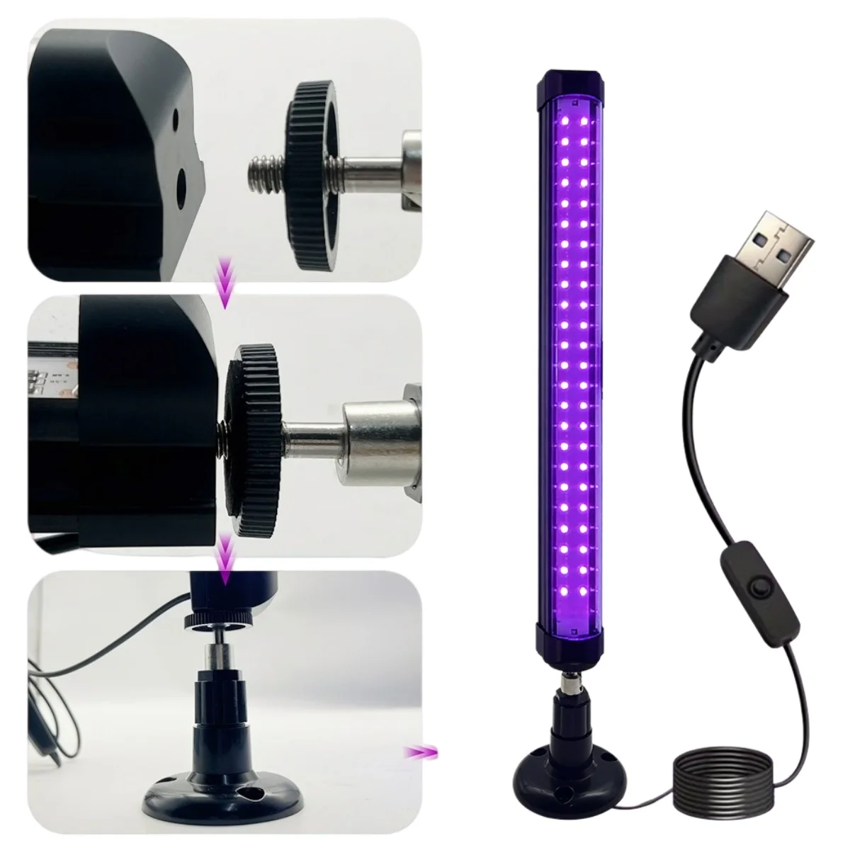 360°rotation 48 LEDs UV desktop purple light, USB with switch, black fluorescent light, suitable for family Halloween atmosphere