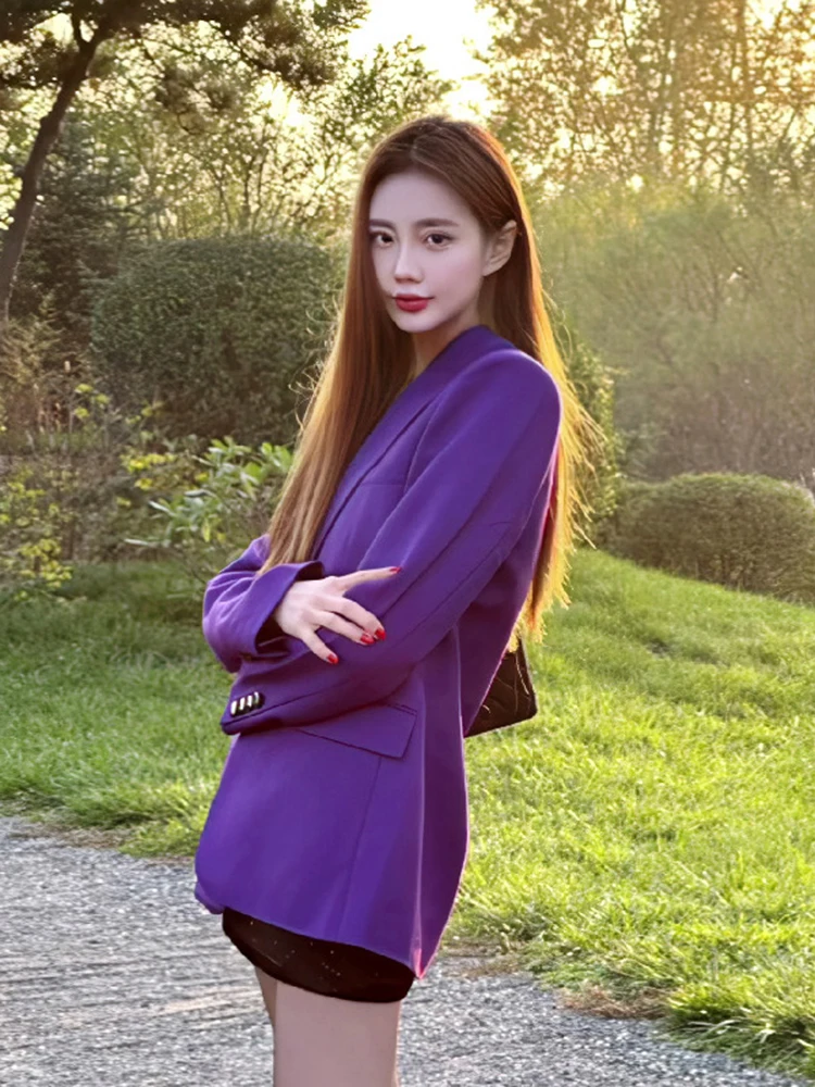 [oein] 2024 Autumn , High-end Temperament, Socialite Purple Explosive Street Suit Jacket, Spicy Girl For Women