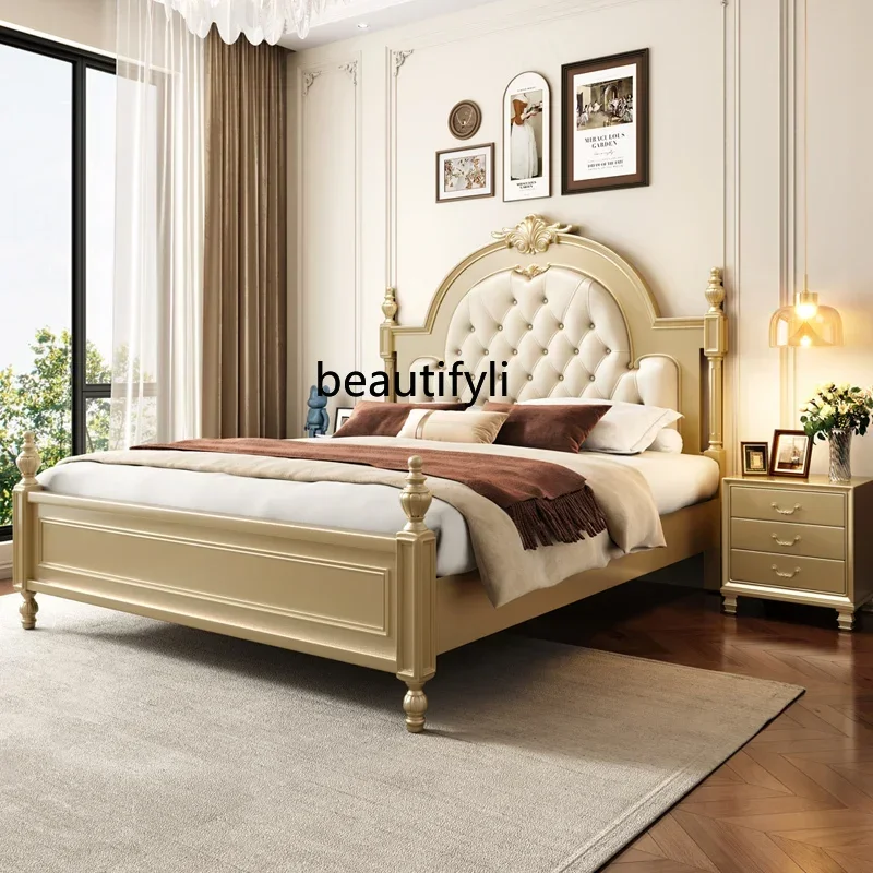 

A90 American light luxury solid wood bed 1.8m modern simple double bed master bedroom leather high-end French cream wind wedding