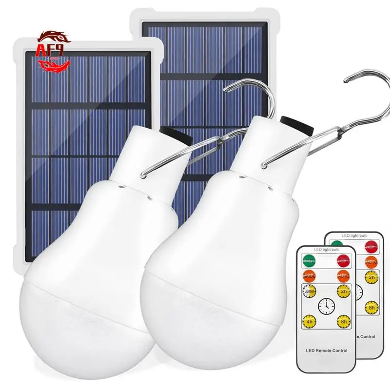 

AF90-Portable Solar Light Bulbs With Remote Timer Fit For Shed Hiking Camping Tent 2 Set