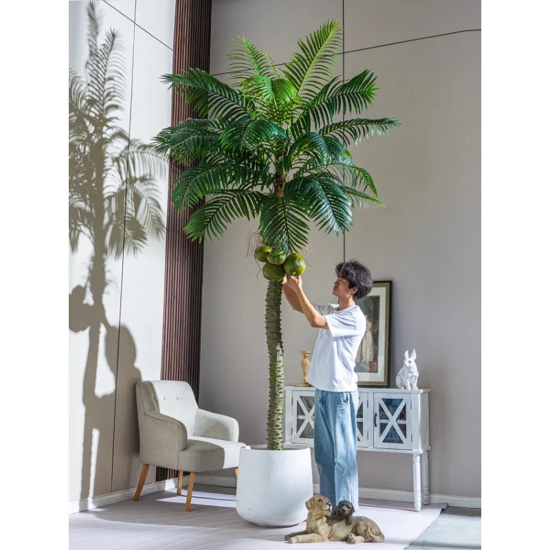 Large artificial needle sunflower coconut tree green plant fake tree bionic plant indoor living room landscaping view