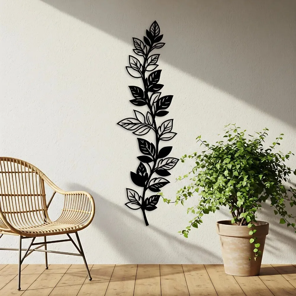 CIFBUY Vertical Leaf Iron Metal Wall Art, Botanical Branch Hanging Decor & Minimal Nature Greenhouse Boho Home Ornament