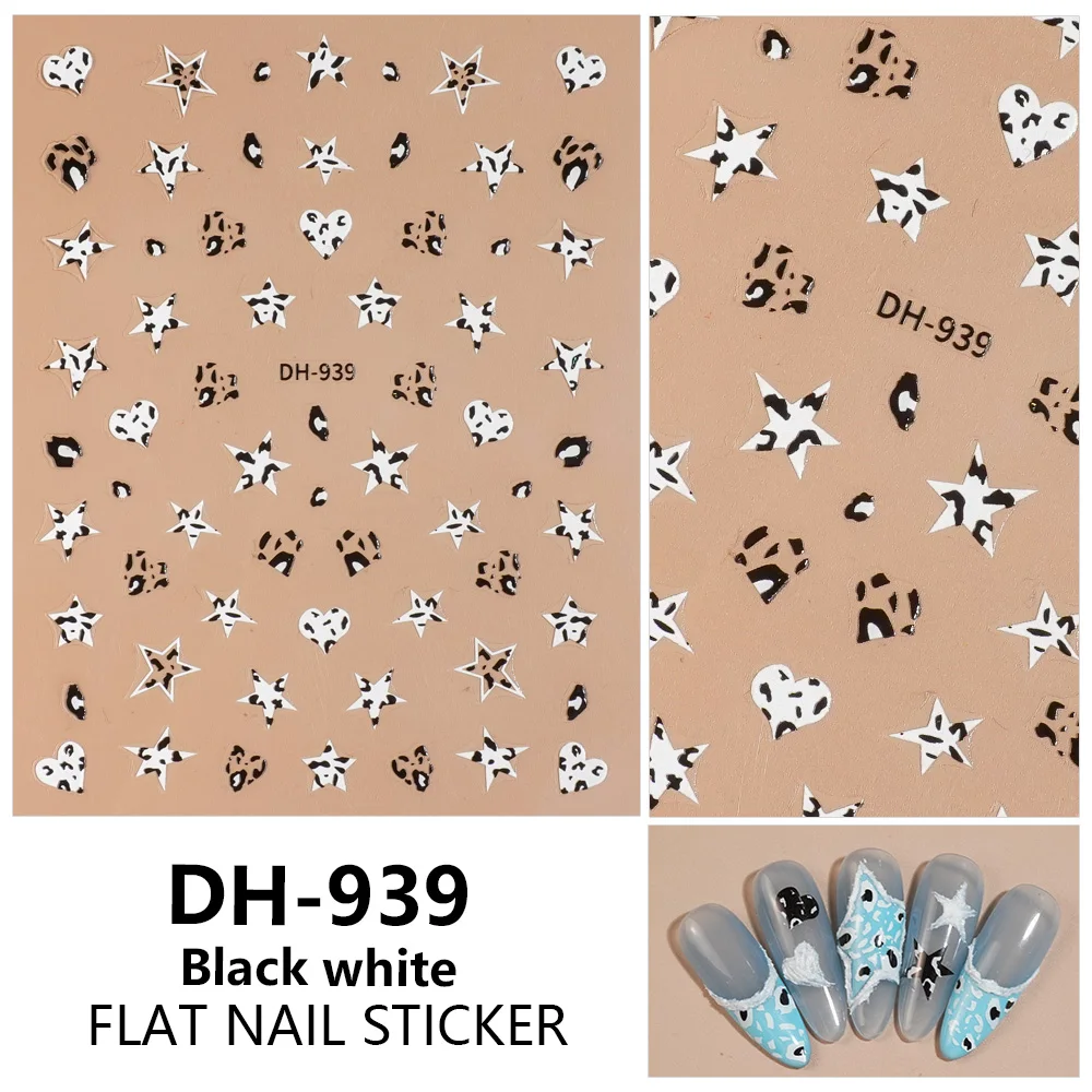 

1/5pcs Star Heart Nail Stickers White Black Nail Art Stickers Women's Decorative Decals DIY Self Adhesive Manicure