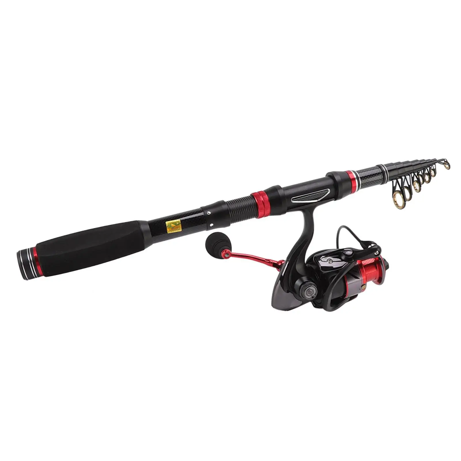 Telescopic Carbon  Fishing Rod Reel Combo Red Black | Includes Fishing Line & Lures Kit