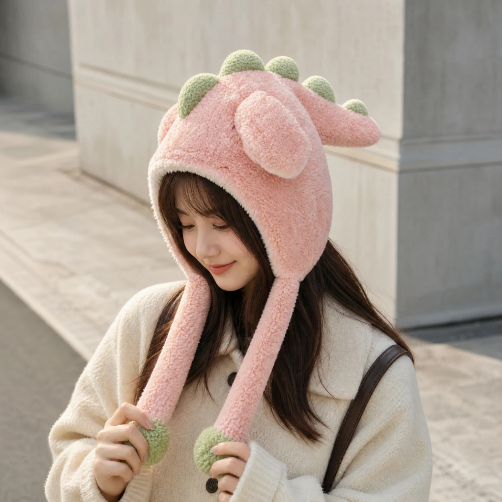 Soft Dinosaur Hat with Soft Ball Straps Warm Dinosaur Winter Hat Novelty Lightweight for Everyday Cold-Weather Wear
