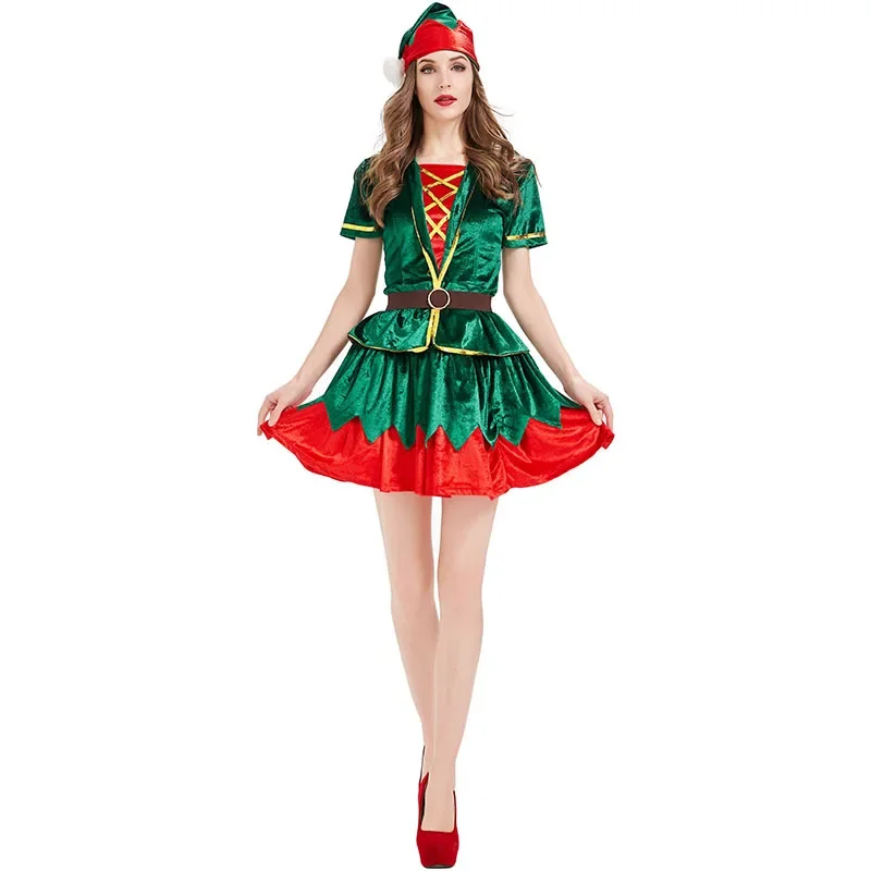 

Women Christmas Green Elf Costume Santa Claus XMAS Christmas Tree Clown Fancy Dress