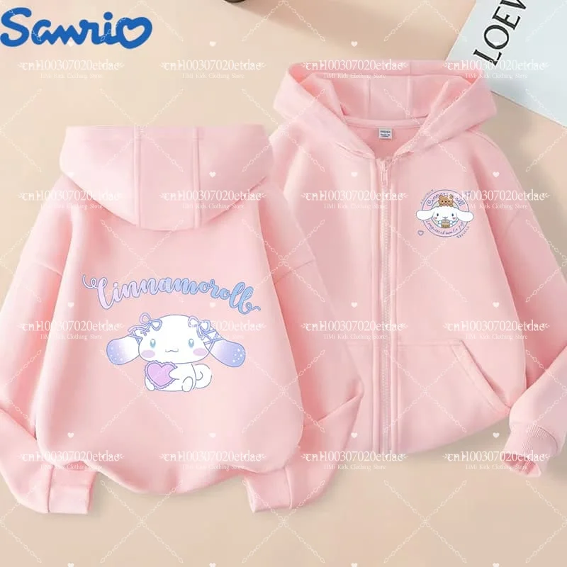Sudadera con capucha de Cinnamoroll, ropa Kawaii para niños, moda urbana para niños, Sudadera con capucha con cremallera de dibujos animados divertidos, traje informal para niñas