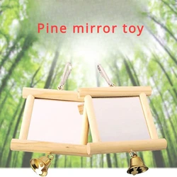 1 Pcs Parrot Bird Mirror Fun Standing Pine Mirror Toy 10*10 Bird Accessories with Bells Wood Bird Toys