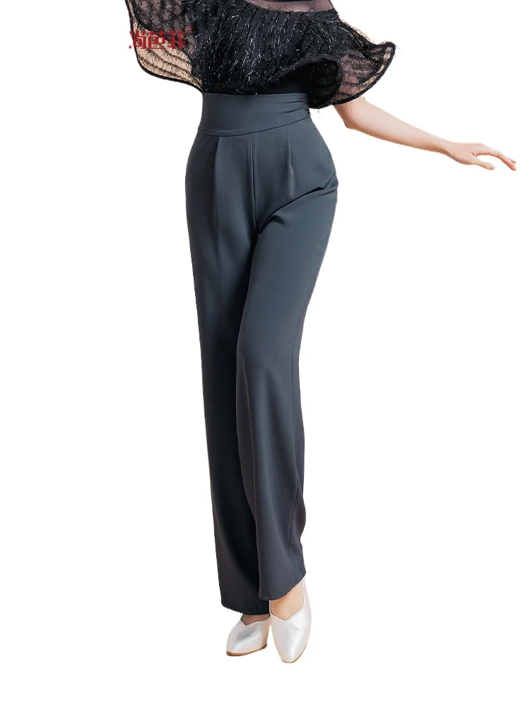 2023 Modern Dance Pants Women's New Ballroom Dance High Waist Straight Pants Latin Dance Practice Pants L2223