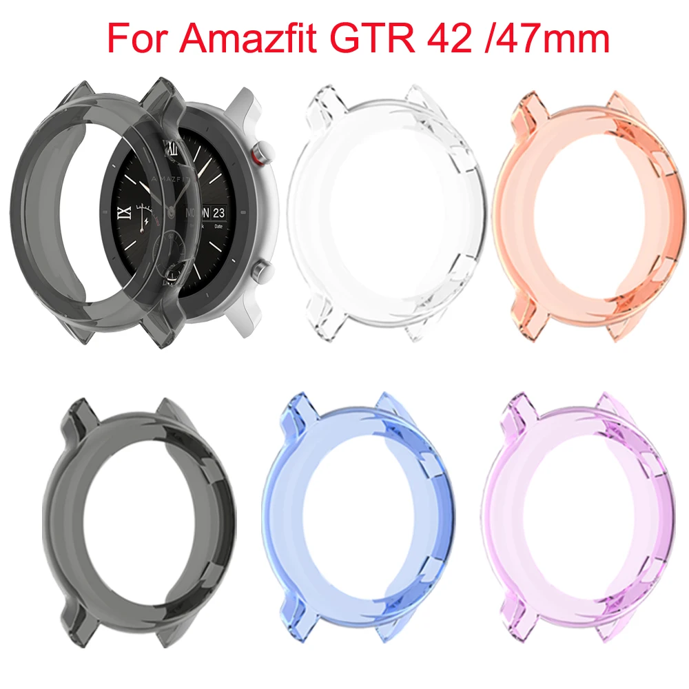 TPU 워치 케이스 샤오미 후아미 어메이즈핏 gtr 42 47 용 커버, 스마트 팔찌 보호 프레임 쉘 교체 충격방지 클리어 케이스