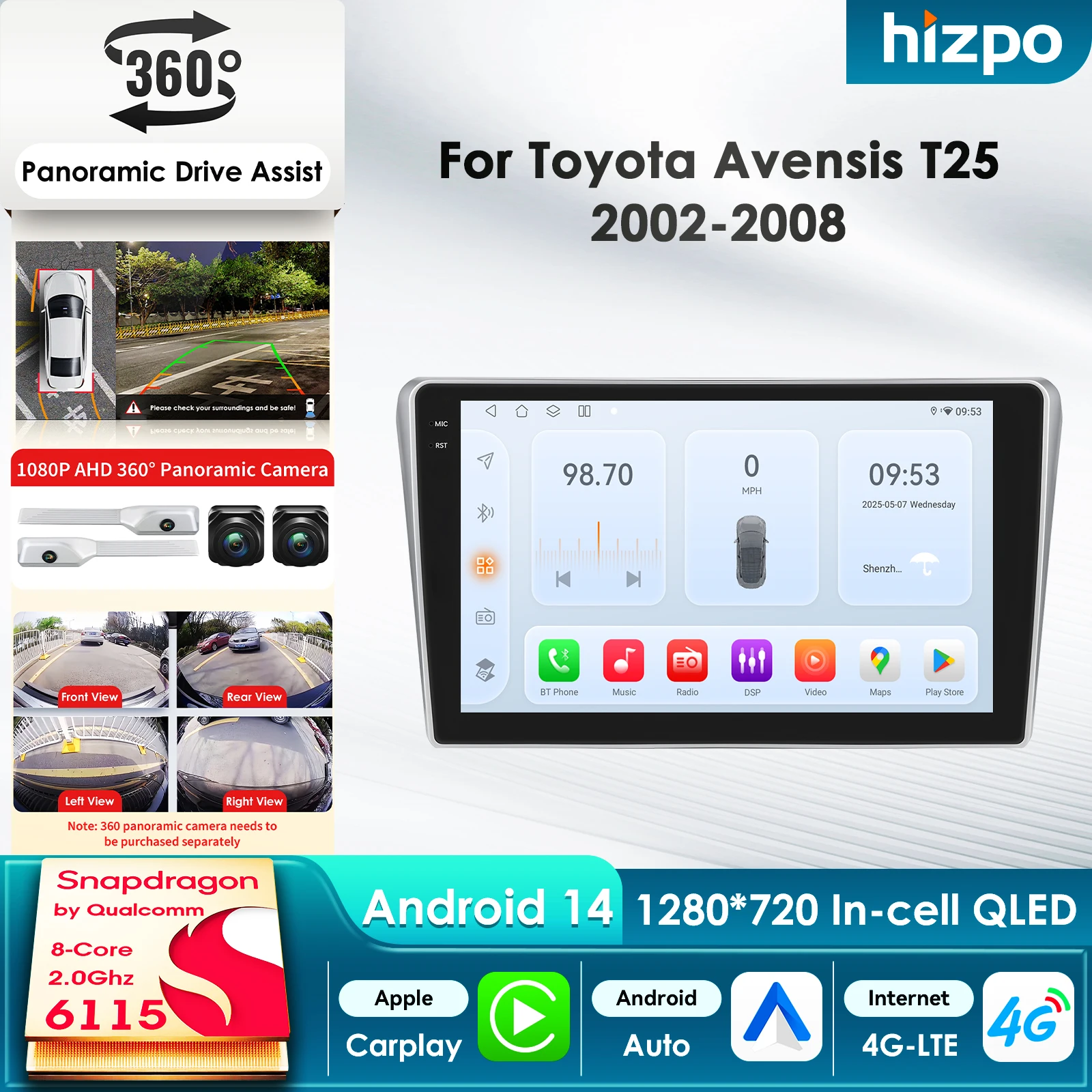 

Стерео-мультимедийный проигрыватель с ИИ-экраном Android для Toyota Avensis T25 2002-2008, GPS, Carplay, 4G, головное устройство Snapdragon