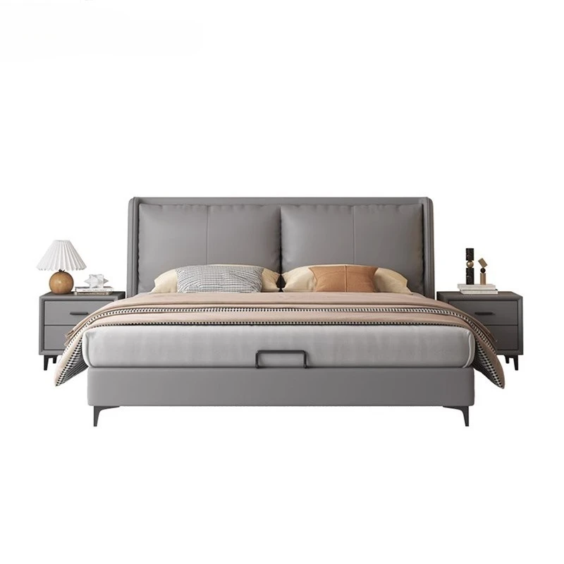 

Simple 1.8 meters double bed master bedroom large modern simple storage 1.5 meters solid wood leather art