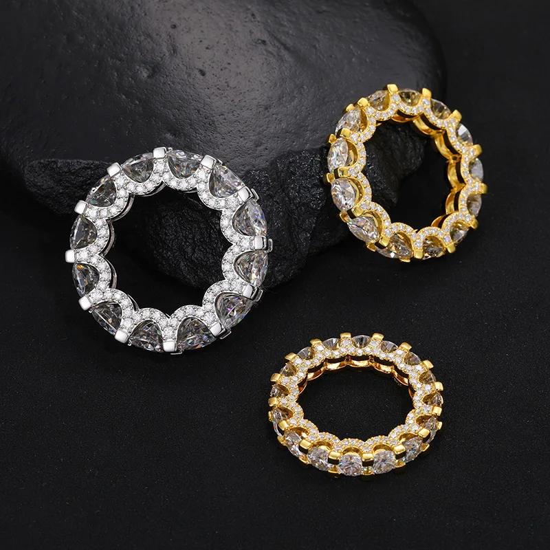 2CT Moissanite 8mm Round Finger Ring for Women Men Unisex S925 Sterling Silver Rings Hip Hop Bling Iced Out Rapper Jewelry