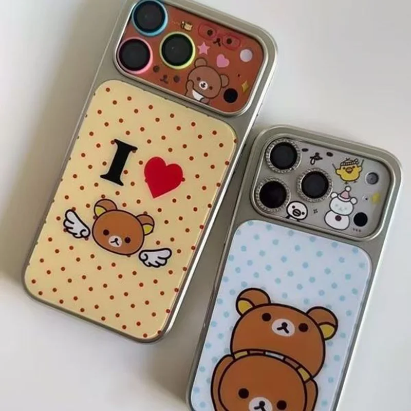 الكورية Ins منقطة أنا أحب R-Rilakkuma ثلاثية الأبعاد جراب هاتف آيفون 17 16 15 14 13 12 11 برو ماكس 17Air زائد الحلو Y2K فتاة غطاء