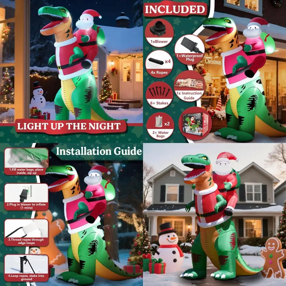 

Гигантские 9 футов рождественские надувные уличные украшения с динозавром и Санта-Клаусом со светодиодной подсветкой для праздничных дворовых вечеринок
