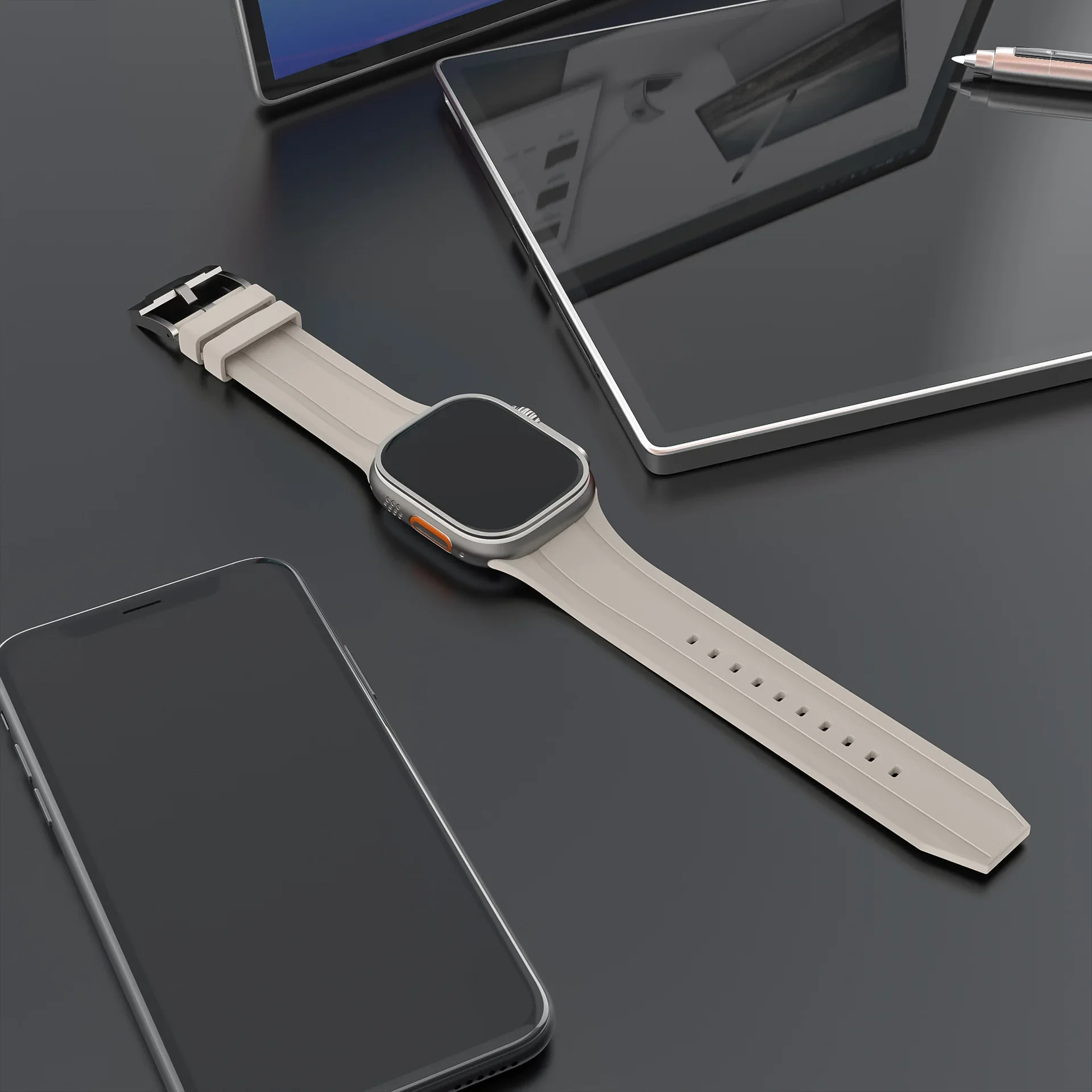 Apple Watch Ultra 2用ラバーストラップ,iwatch 6,5,4,se,44mm, 40mm, 41mm, 49mm,10,46mm, 42mm用シリコンウォッチバンド9、8、7、45mm、41mm