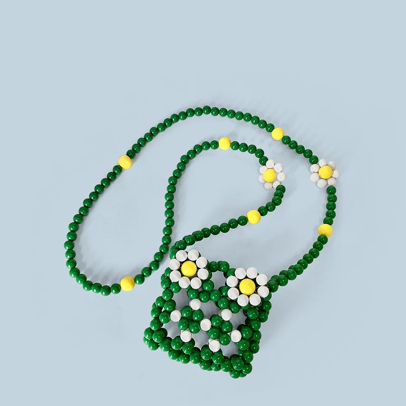 

Fashion Green Beaded Bag 2025 Spring Hollow Out Flower Hand-woven Mini Crossbody Bag Female Evening Wedding Party Lipstick Pouch