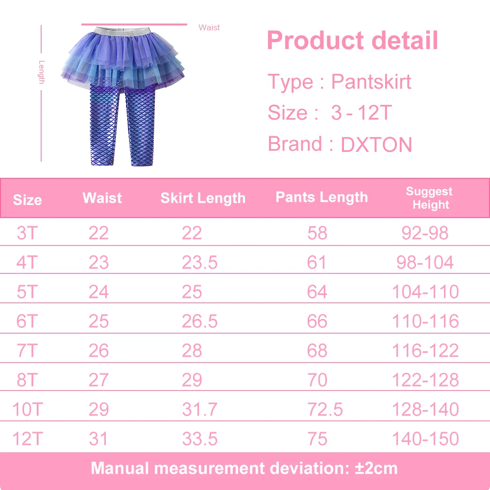 DXTON Toddler Leggings Skirt Pants For Girls Mermaid Kids Trousers With Tulle Tutu Skirt Fake Two Children Girls Party Costumes