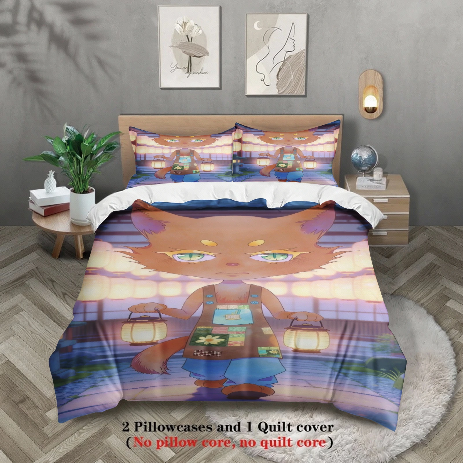 Kids Bedding Set Softville Cozy Town Cute Fern the Quilt Fox With Duvet Cover & Pillowcase For Children's Bedroom Decor