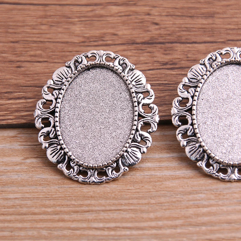 4pcs 30*40/18*25mm Inner Size Antique Silver color/Bronze Oval Brooch 7 Style Cabochon Base Setting Charms Pendant