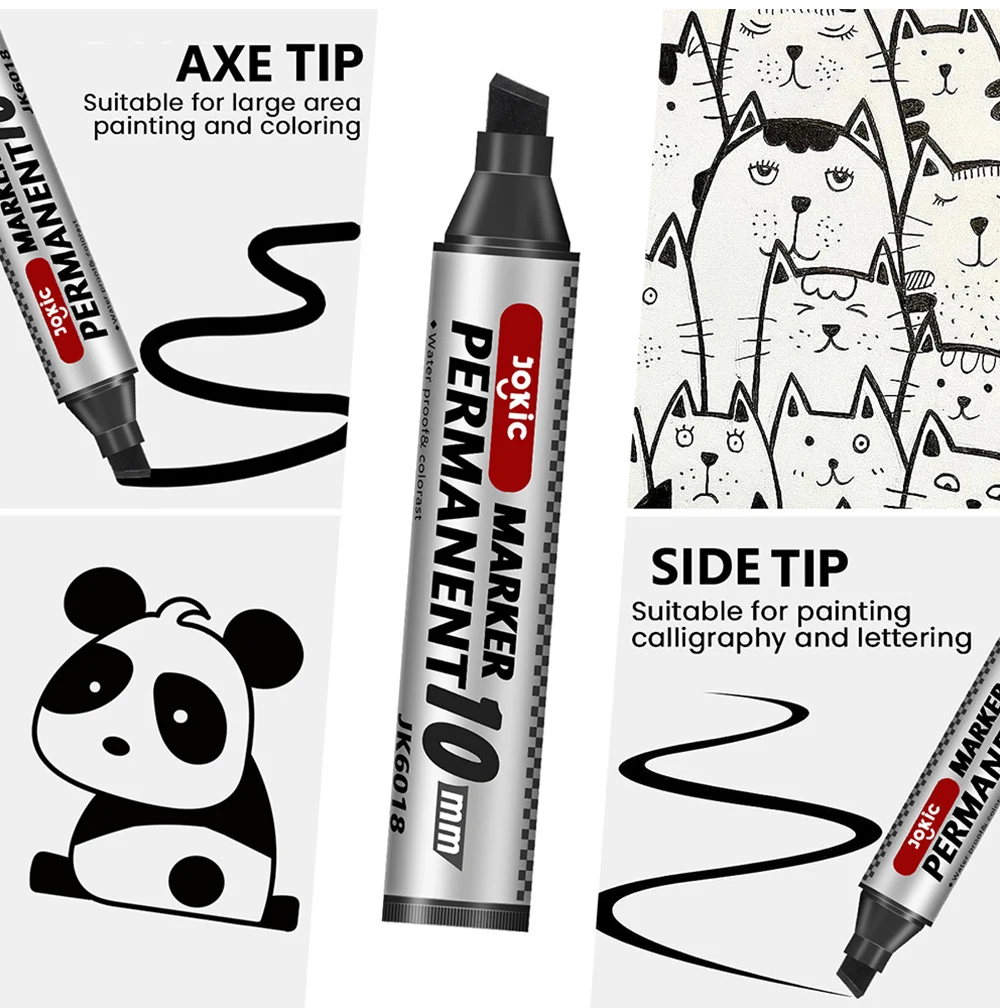 1/4 Stück Farben Set Permanentmarker, wasserfeste Tinte, dünne Spitze, rohe Spitze, schwarz, blau, rot, grüne Tinte, 10 mm rohe Farbmarkierungsstifte – Detail 6