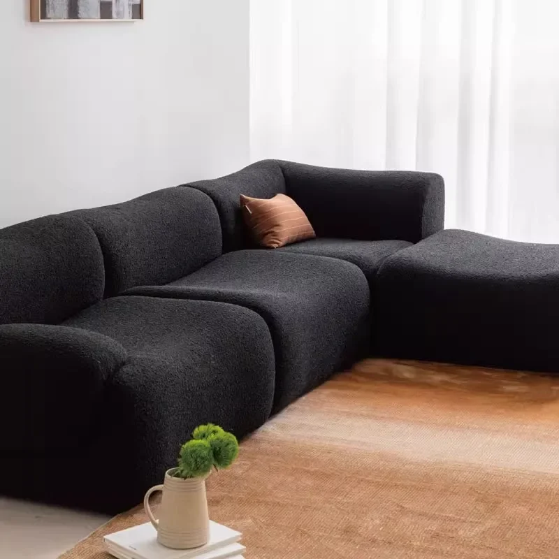 

Wabi Sabi Living Room Sofa Vacuum Compressed Modular Fabric Small Space Designer Lamb Fur