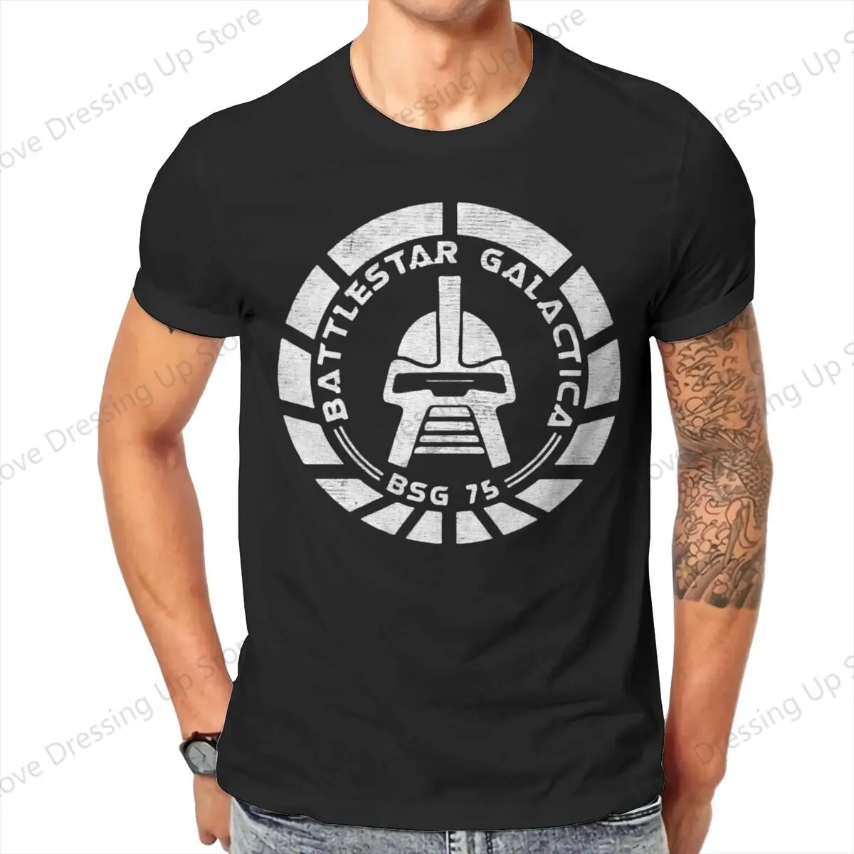 100% Cotton T-shirt  Loose Men T Shirts Battlestar Galactica BSG 75 Summer  Casual Short Sleeves S-6XL