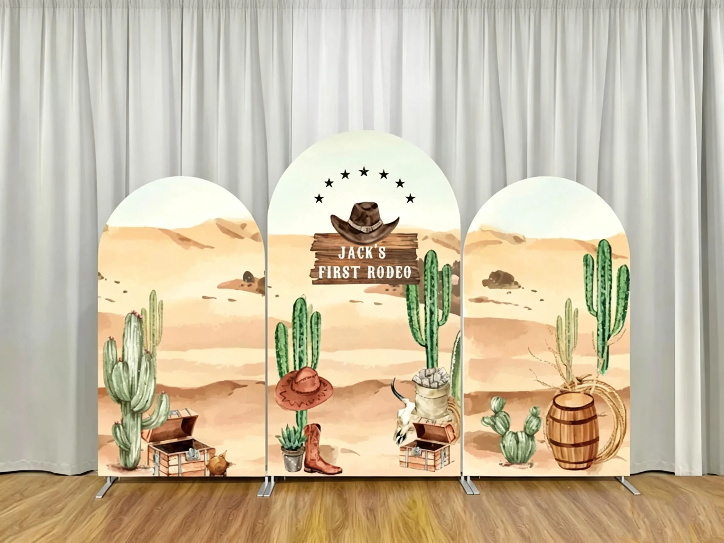 Custom Double-Sided Cowboy First Rodeo Baby Shower Arch Backdrop Cover Cactus Diy Name Age Birthday Party Photography Background