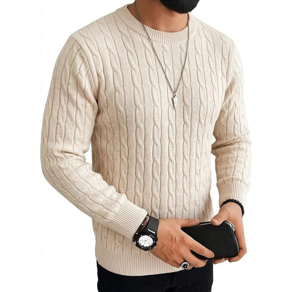 Herbst Herren Langarm Strickpullover Lässiger Rundhalspullover mit Zopfmuster Warme Strickwaren Pullover Sweatshirts oder Herren Arbeitsjacken – Detail 6