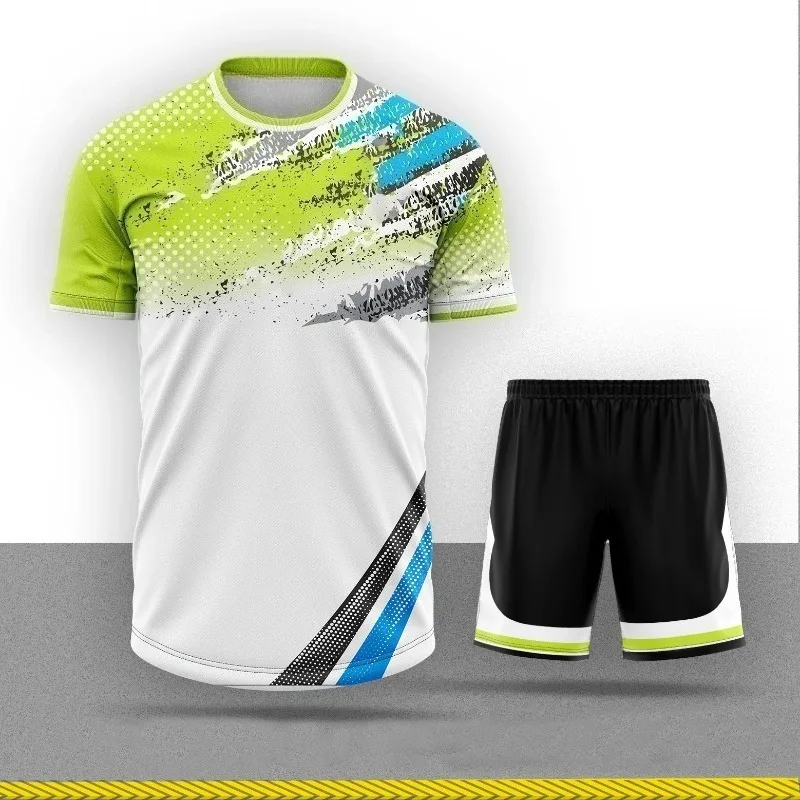 2025 Outdoor Sports T-shirt Shorts Set 3D Breathable Fitness Running Suit Men's and Women's Round Neck Short Sleeved Shirt