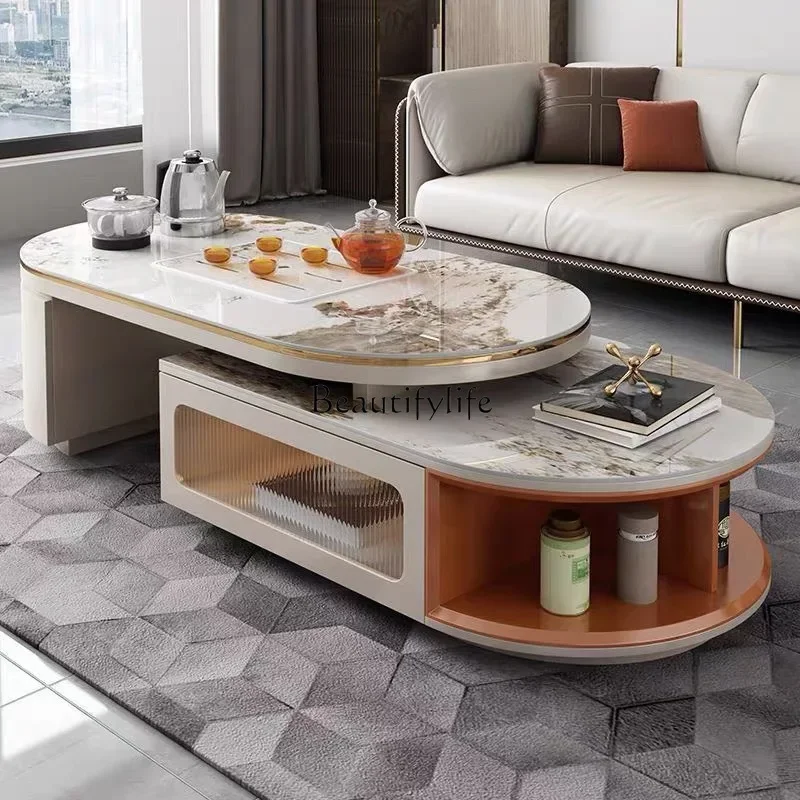 

PG46Multifunctional coffee table TV cabinet combination modern simple rock slab Kung Fu intelligent small tea table