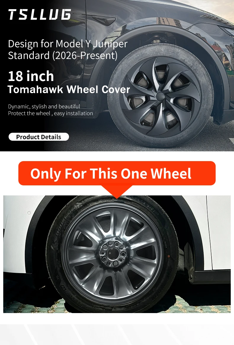 4 Stück 18 Zoll für Tesla Model Y Juniper Standard 18" Lochfelgen 2026-heute Radkappen im Tomahawk-Stil Auto-Radkappe – Detail 1