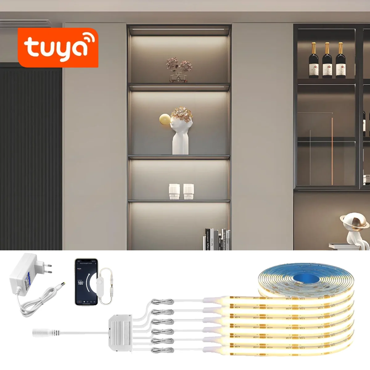 1-6PCS Smart TUYA COB LED Strip Light Set DC12V Integrated Lighting Support Alexa Google Assistant Echo Plus APP Voice Control